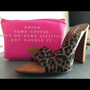NEW Leopard Suede Open Toe Chunky Heel Mules